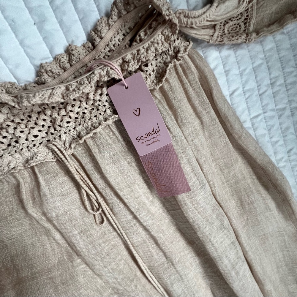 Scandal Italy boho crocheted maxi dress w/drop shoulder pink available
